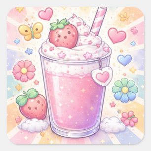 Adesivo Quadrado Milkshake Sonhos de Morango
