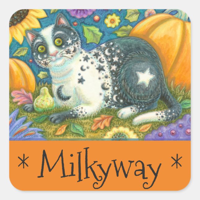 Adesivo Quadrado MILKYWAY Halloween Folk Art CAT STICKERS Sheet (Frente)