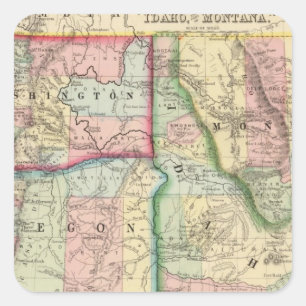 Adesivo Quadrado Minério, lavagem, Idaho, mapa de Mont por Mitchel