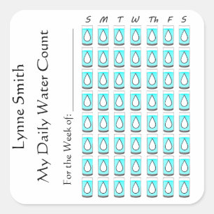 Adesivo Quadrado Minha contagem diária da água - uma semana