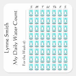 Adesivo Quadrado Minha Contagem Diária de Água - uma semana