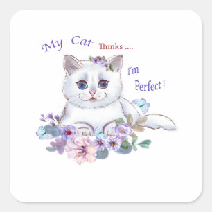 Adesivo Quadrado Minha Gata acha que sou um Vinheta Ilustração de G
