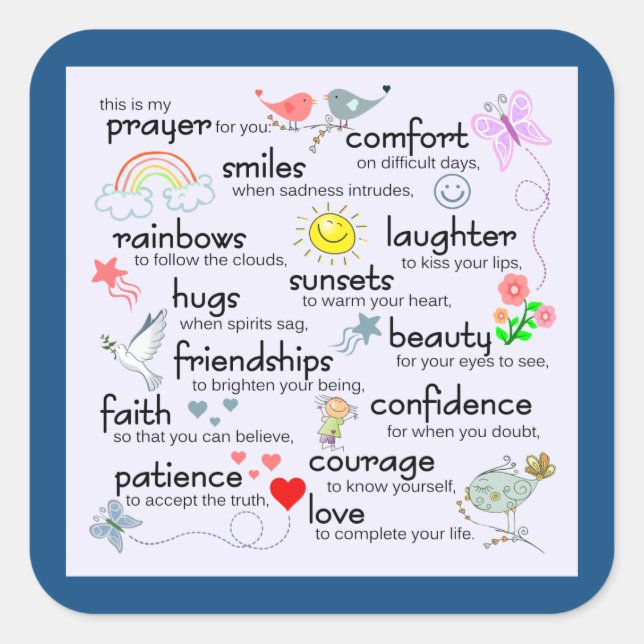 Adesivo Quadrado Minha Oração Por Você | Azul clássico (Frente)