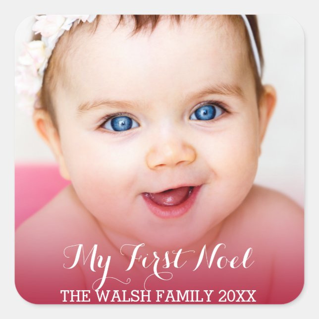 Adesivo Quadrado Minha primeira foto de bebê moderno de Natal (Frente)