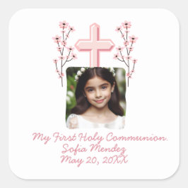 Adesivo Quadrado Minha Primeira Foto Personalizada Floral da Minha