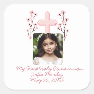 Adesivo Quadrado Minha Primeira Foto Personalizada Floral da Minha 