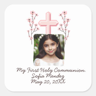 Adesivo Quadrado Minha Primeira Foto Personalizada Floral da Minha
