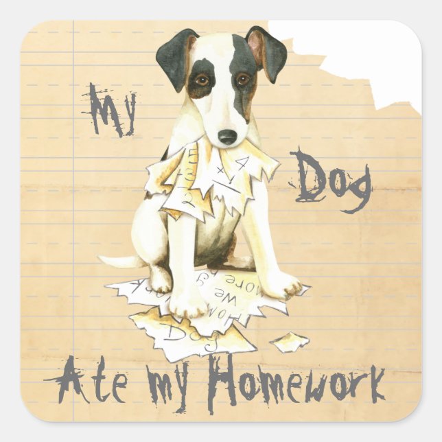 Adesivo Quadrado Minha Raposa Suave, Terrier, Comeu Minha Casa (Frente)