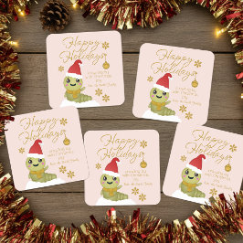 Adesivo Quadrado Minhoca de Natal de Desenho Animado com Texto de R