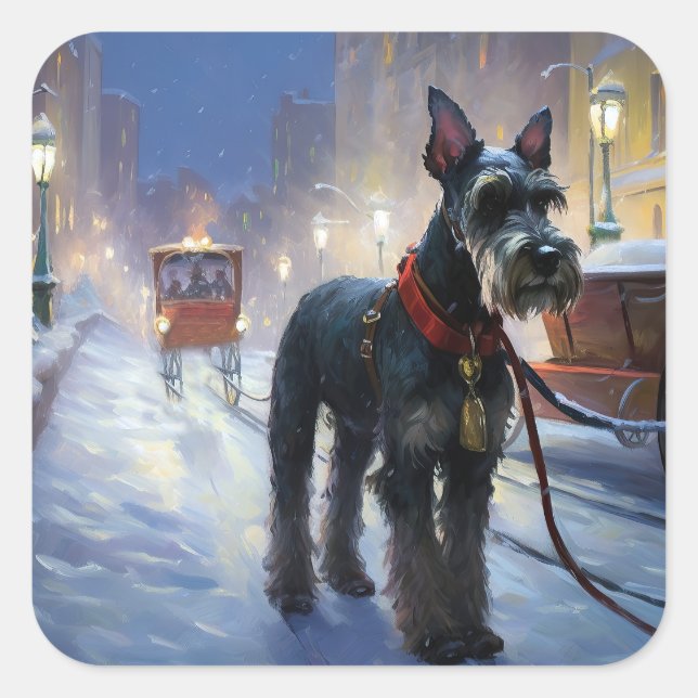 Adesivo Quadrado Miniatura Schnauzer Fesason de Natal (Frente)