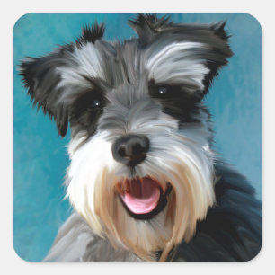 Adesivo Quadrado Miniatura Schnauzer — Pintura De Cor De Água