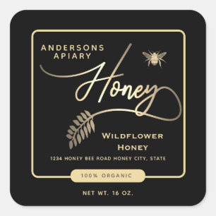 Adesivo Quadrado Mínima de amêndoa moderna, pote de mel
