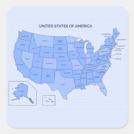 Adesivo Quadrado Minimal Blue United States Map Illustration
