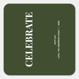 Adesivo Quadrado Minimal CELEBRATE | Verde Floresta Feriado