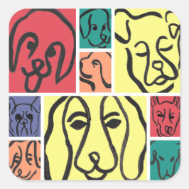 Adesivo Quadrado Minimal Dogs Line Art Collage