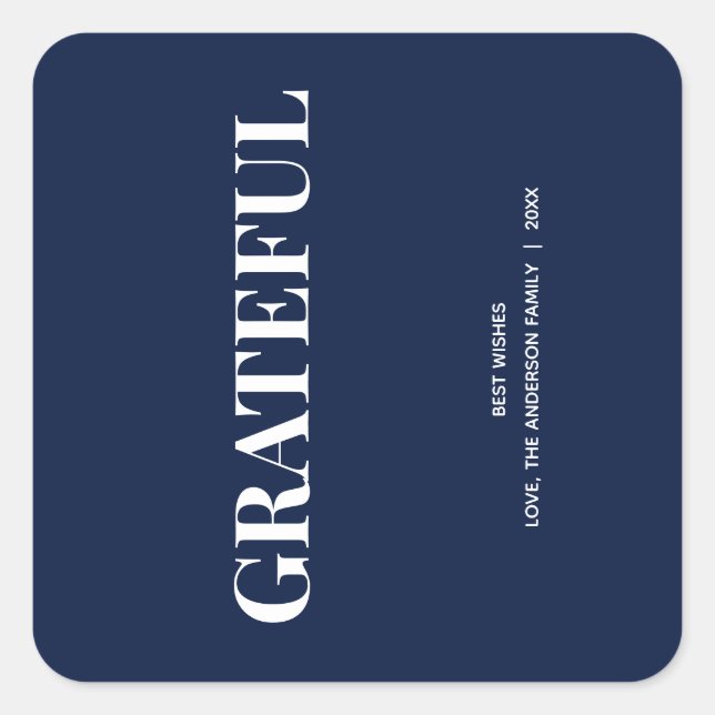 Adesivo Quadrado Minimal GRATEFUL | Navy Blue Holiday (Frente)