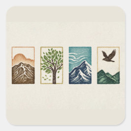 Adesivo Quadrado Minimal Nature Set – Mountain & Tree Art