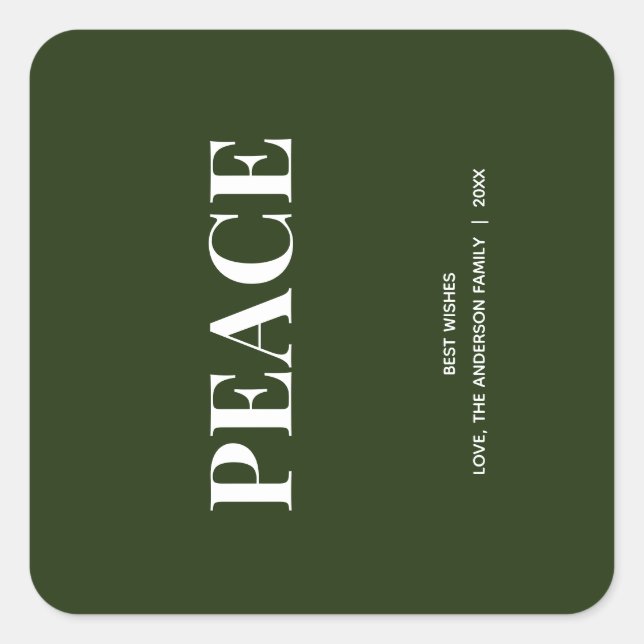 Adesivo Quadrado Minimal PEACE | Forest Green Holiday (Frente)