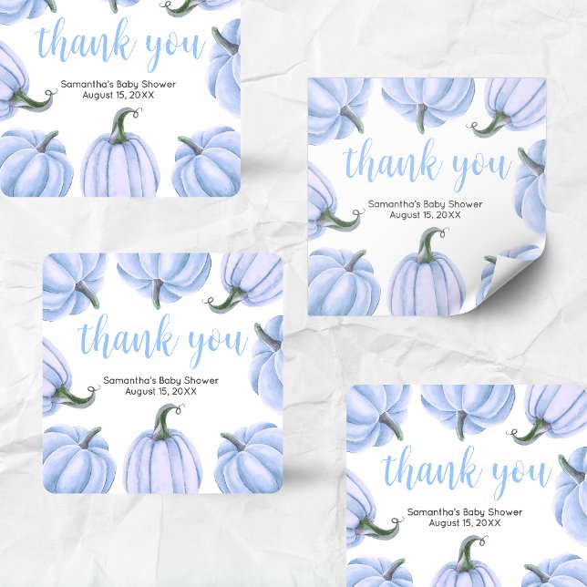 Adesivo Quadrado Minimalist Blue Pumpkin Fall Baby Shower (Blue Pumpkin Baby Shower Square Sticker)