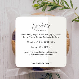 Adesivo Quadrado Minimalist Cottage Food Bakery Ingredient
