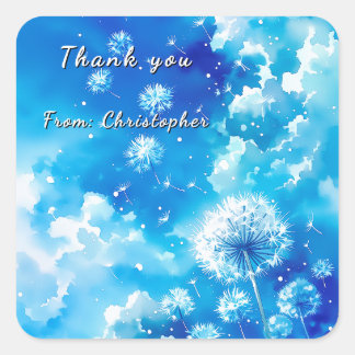 Adesivo Quadrado Minimalist Dandelion Blue Sky Thank You