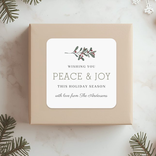 Adesivo Quadrado Minimalist Peace and Joy Holiday Gift (Criador carregado)