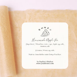 Adesivo Quadrado Minimalist Pie Slice Bakery Ingredient Label
