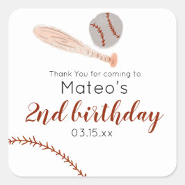 Adesivo Quadrado Minimalist Vintage Baseball Birthday Party