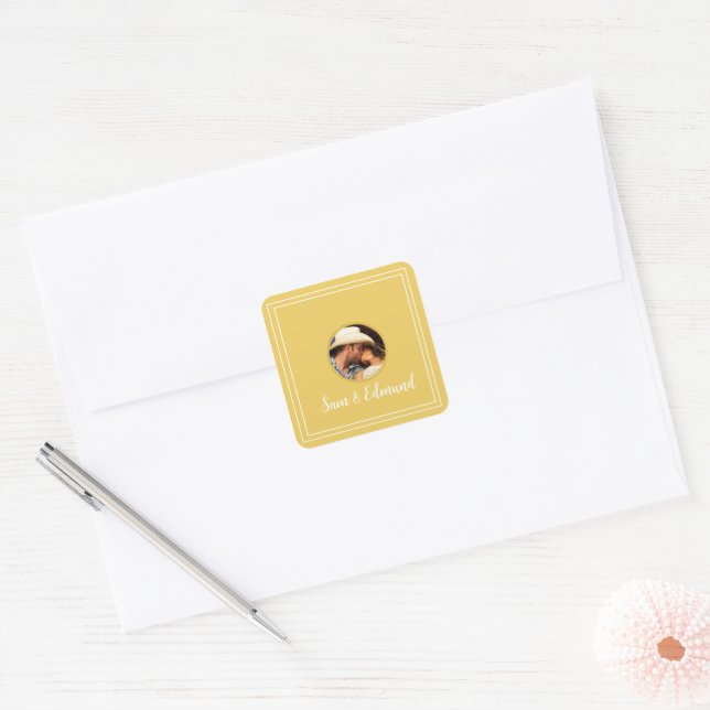Adesivo Quadrado Minimalista amarelo-mostarda - Cartões de agradeci (Envelope)