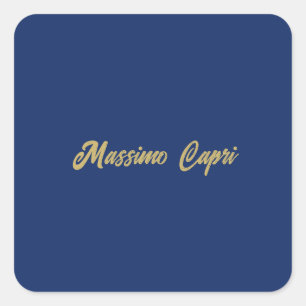 Adesivo Quadrado Minimalista Azul Escuro Dourado Nome Próprio Texto