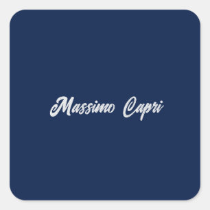 Adesivo Quadrado Minimalista Azul Escuro Elegante Nome Próprio Text