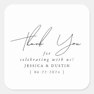 Adesivo Quadrado Minimalista Elegante Obrigado Escrita Negra