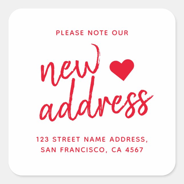 Adesivo Quadrado Minimalista Vermelho Anote nosso novo endereço (Frente)