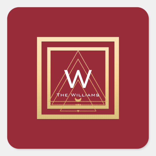 Adesivo Quadrado Mínimo de quadro de Ouro VIP Geometria Vermelha (Frente)