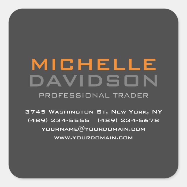 Adesivo Quadrado Mínimo de Texto em Laranja da Cinza Moderna (Frente)