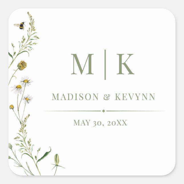 Adesivo Quadrado Mínimo e Chic | Floral Wedkins (Frente)