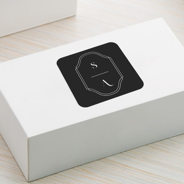 Adesivo Quadrado Mínimo Elegante Monograma Personalizado Crest Pret (Criador carregado)