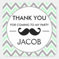 Mint Green Chevron Mustache Birthday Sticker
