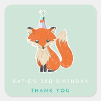Mint Green Cute Fox Party Hat Woodland Aniversário