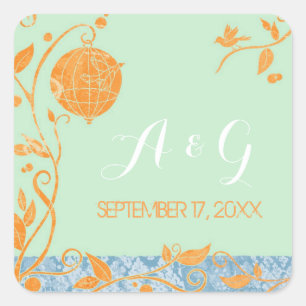 Adesivo Quadrado Mint Green Love Birds Casando Monogramas