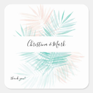 Adesivo Quadrado Mint Green Palm Leaf Obrigado