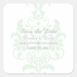 Adesivo Quadrado Mint Green Sutil Damask Save the Date Stickers