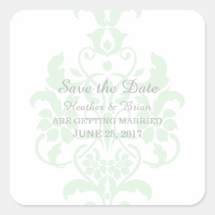 Adesivo Quadrado Mint Green Sutil Damask Save the Date Stickers