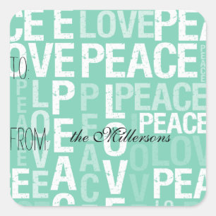 Adesivo Quadrado Mint Love Peace Gift