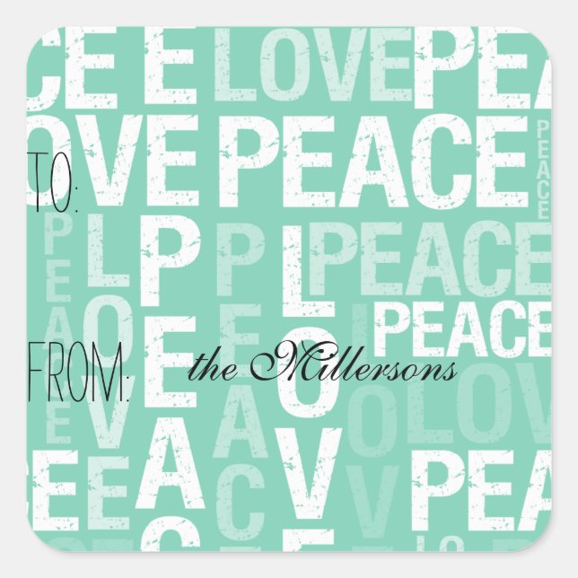 Adesivo Quadrado Mint Love Peace Gift (Frente)