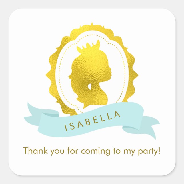 Adesivo Quadrado Mint Princess Cameo Birthday (Frente)