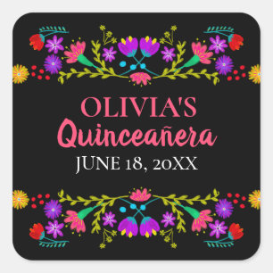Adesivo Quadrado Mis Quince Anos Coloridos Flores de Festa Mexicana