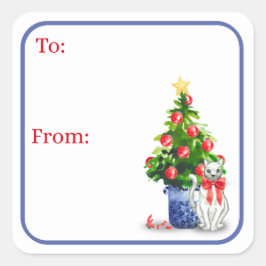 Adesivo Quadrado Mischievous Cat Holiday Stickers