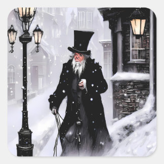 Adesivo Quadrado Miserabilista Ebenezer Scrooge Snowy Rua Vitoriana