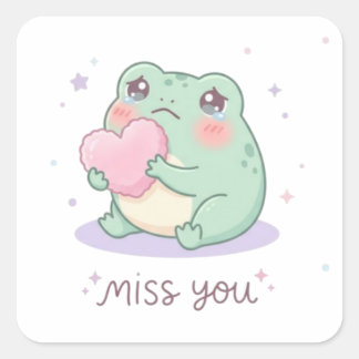 Adesivo Quadrado Miss You Frog Sticker Cute Frog Holding Heart Emot